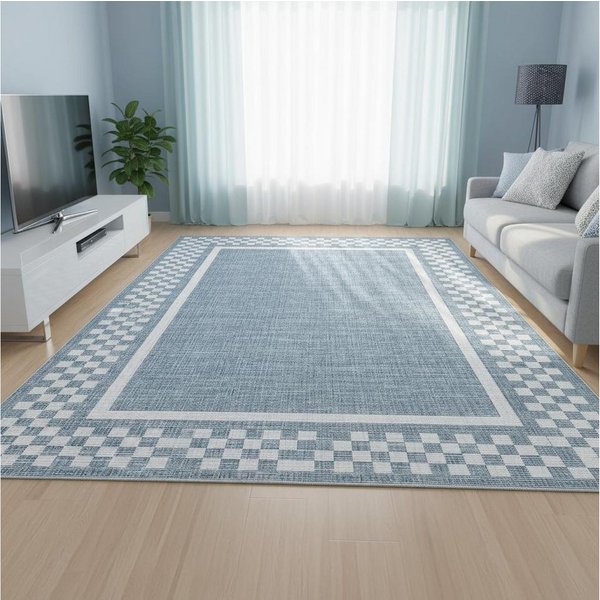 GarveeMore Teppich Moderner Teppich mit Karo-Rahmen, Flachgewebe & Robust, rechteckig, Höhe: 5 mm
