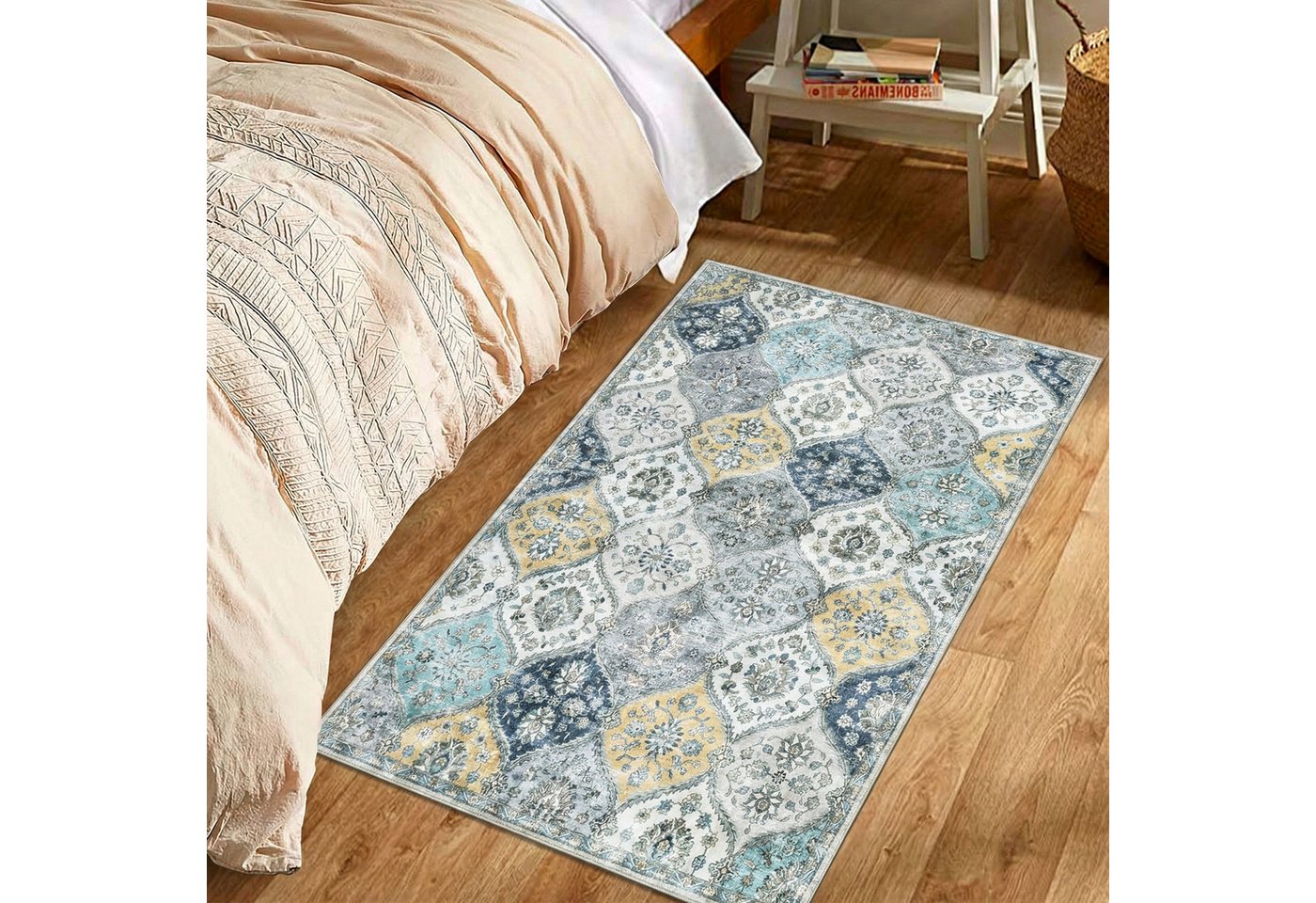 GarveeMore Teppich MosaikBlüte, rechteckig, Höhe: 5 mm, Mix aus Orient-, Boho- und modernem Wohnstil im Light-Luxury-Look – Bild 2 von 5