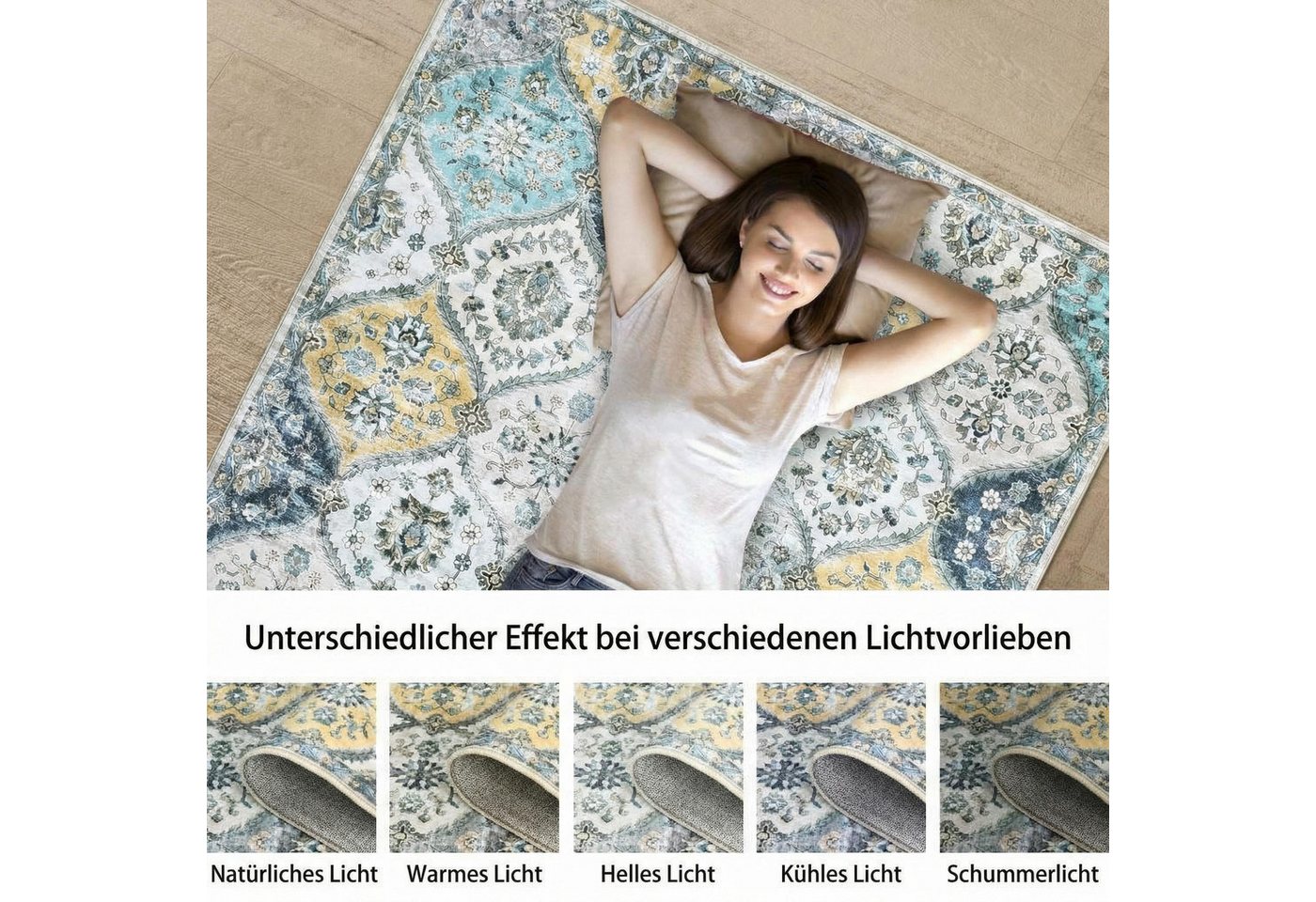 GarveeMore Teppich MosaikBlüte, rechteckig, Höhe: 5 mm, Mix aus Orient-, Boho- und modernem Wohnstil im Light-Luxury-Look – Bild 3 von 5