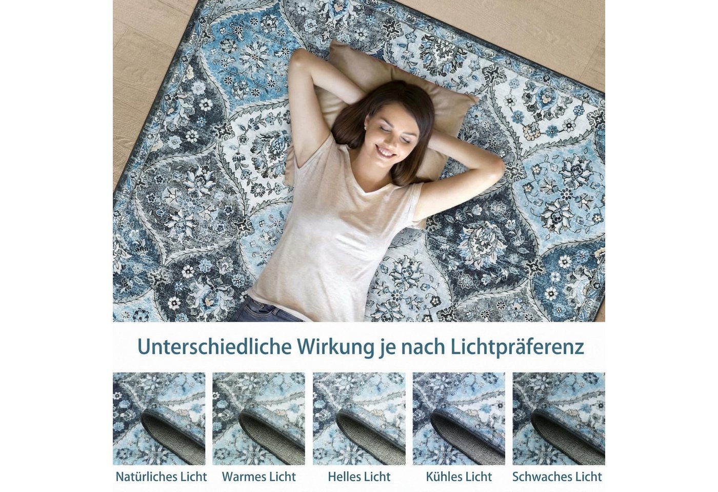 GarveeMore Teppich MosaikBlüte, rechteckig, Höhe: 5 mm, Mix aus Orient-, Boho- und modernem Wohnstil im Light-Luxury-Look – Bild 3 von 5