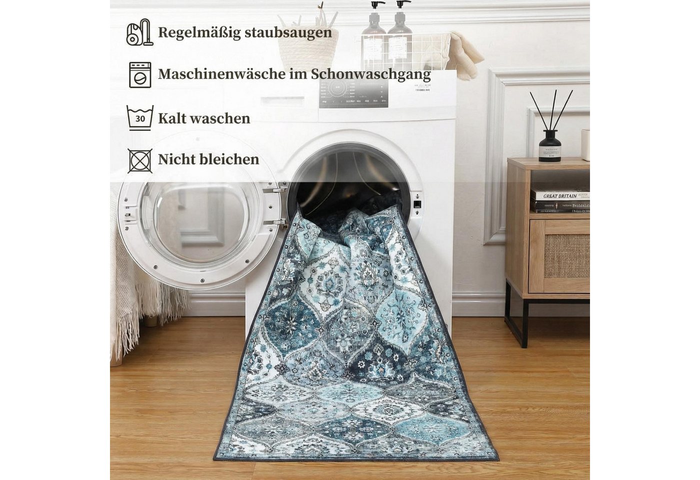 GarveeMore Teppich MosaikBlüte, rechteckig, Höhe: 5 mm, Mix aus Orient-, Boho- und modernem Wohnstil im Light-Luxury-Look – Bild 5 von 5