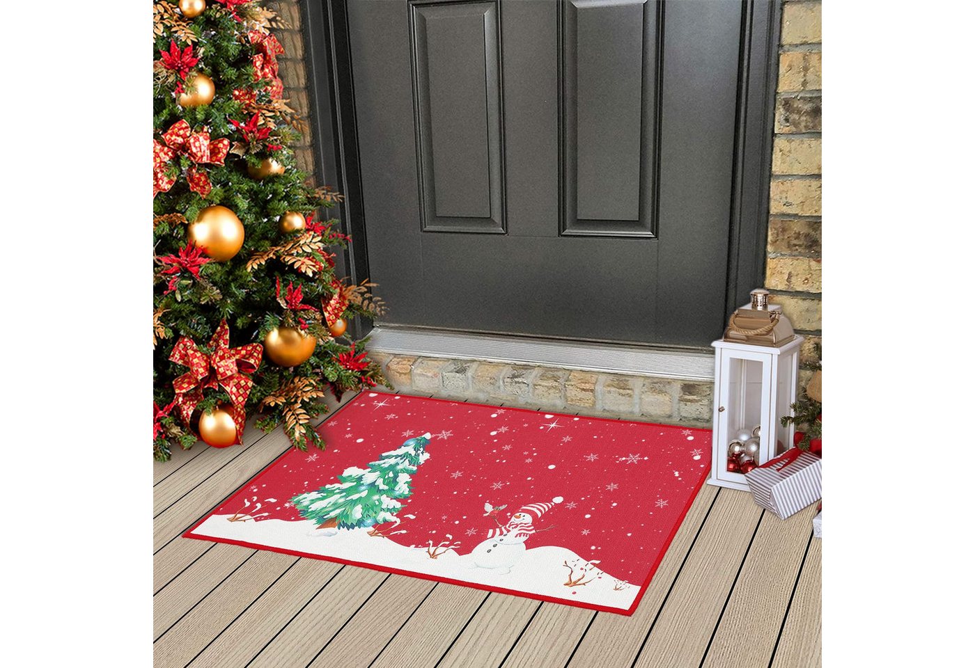 GarveeMore Teppich Weihnachts Türmatten waschbar rutschfester Weihnachtsteppich – Bild 2 von 5