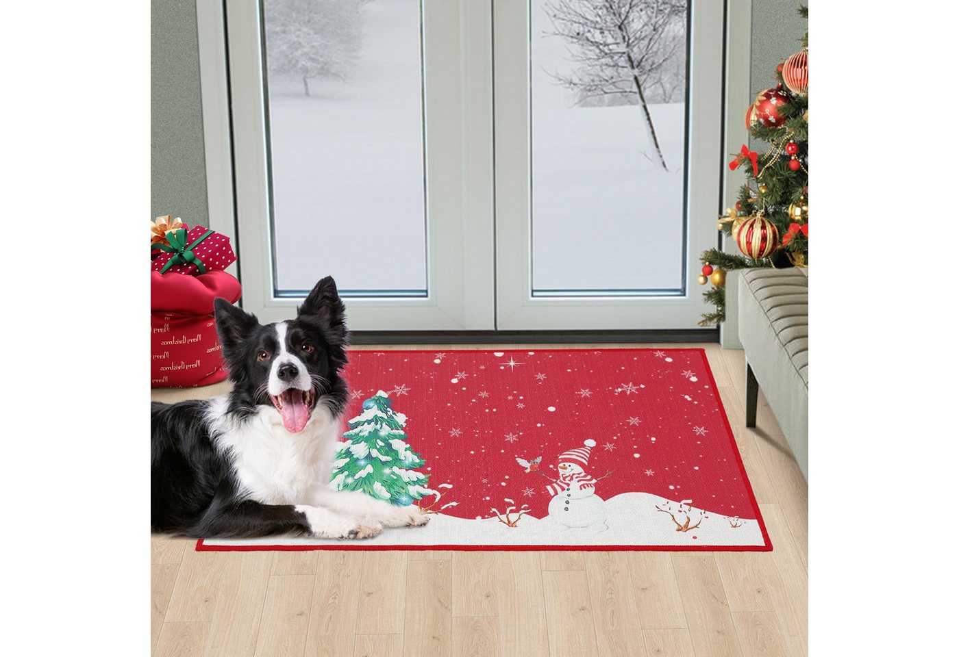 GarveeMore Teppich Weihnachts Türmatten waschbar rutschfester Weihnachtsteppich – Bild 3 von 5