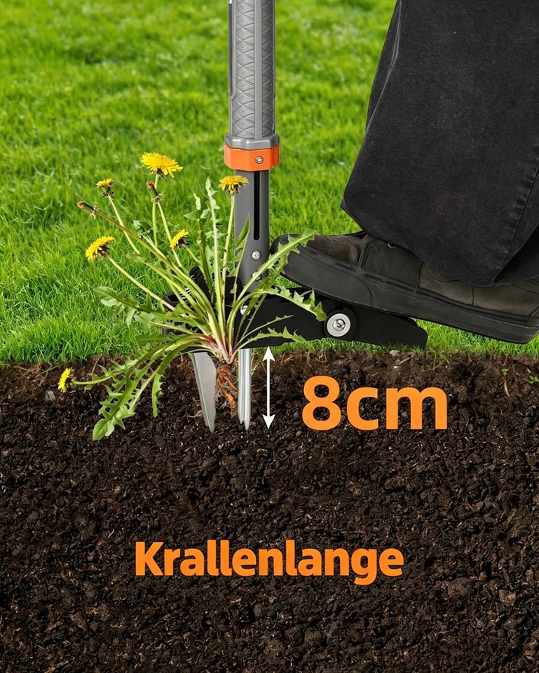 GarveeMore Unkrautstecher Löwenzahnentferner Unkrautentferner 117 cm Länge, 117 cm Gesamtlänge, mit Edelstahlkrallen & 50L Gartensack – Bild 5 von 5