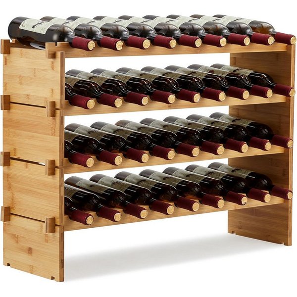 GarveeMore Weinregal Bambus,Stapelbar Flaschenregal Ohne Schrauben,AA-Qualität, Stapelbar & Platzsparend Für Keller Bar Küche Esszimmer