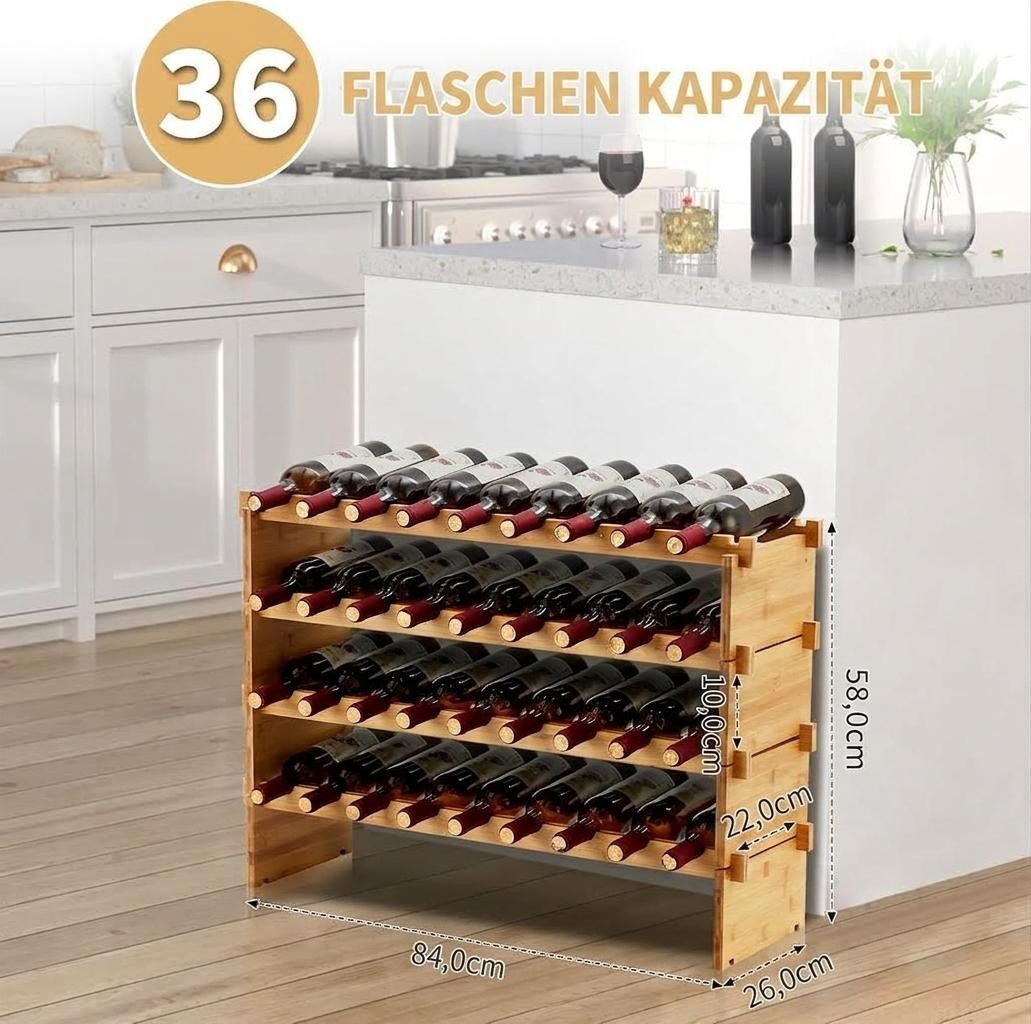 GarveeMore Weinregal Bambus,Stapelbar Flaschenregal Ohne Schrauben,AA-Qualität, Stapelbar & Platzsparend Für Keller Bar Küche Esszimmer – Bild 2 von 5