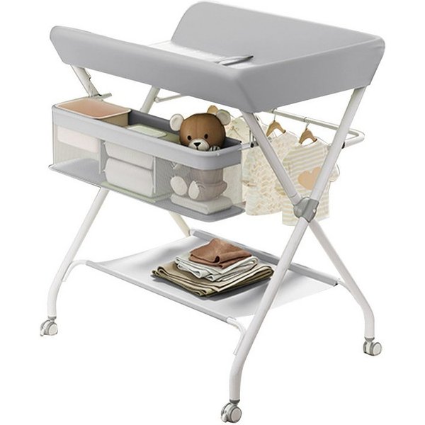 GarveeMore Wickeltisch Klappbare,Mobiler Wickeltisch Mit Lagerregal und Ablagekorb, Reisewickelkommode,Leitplankendesign