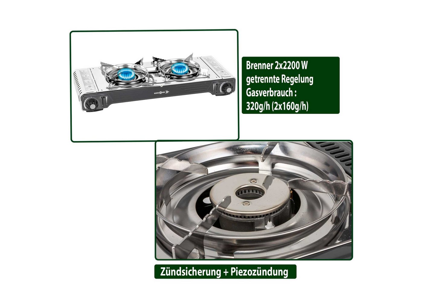 BRUNNER Gaskocher BRUNNER Camping Gaskocher 2 flammig DEVIL DOUBLE SD mit Zündsicherung – Bild 3 von 4