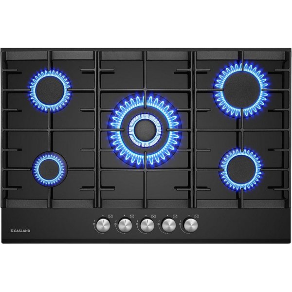 GASLAND Gas-Kochfeld GH2805BG1FC, 5-flammiges Gas-Kochfeld mit Wok, 76 cm, 10400 W, LPG/Erdgas, Schwarz