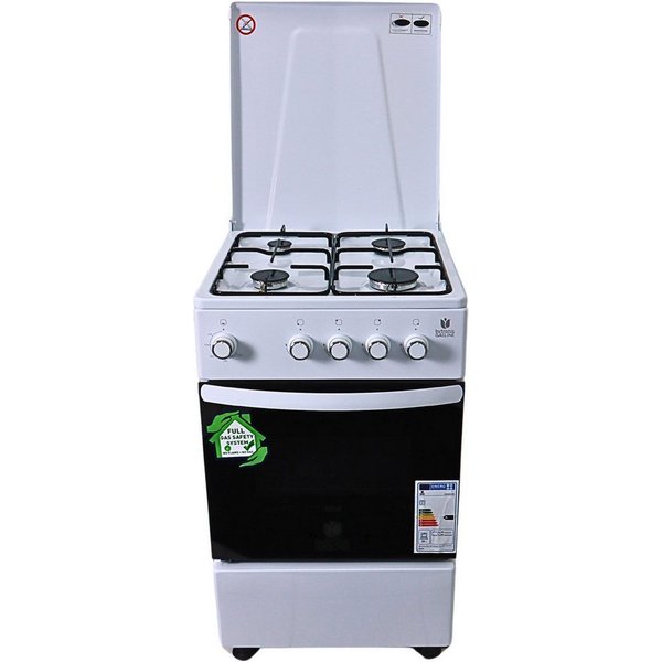 Gasline Gas-Standherd Camping-Herd SHGG5050THT, mit Gasbackofen mit Thermostat, abnehmbare Topfträger,Weiß, Zündsicherung, Erdgas/Propangas, 20mbar/50 mbar