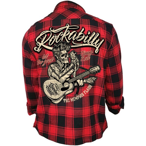 GASOLINE BANDIT® Flanellhemd Herren Worker Hemd schwarz-rot kariert: Rockabilly Memphis Flash