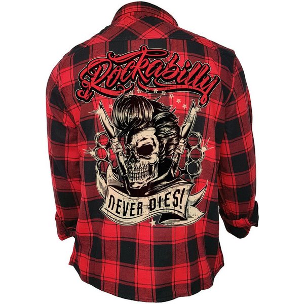 GASOLINE BANDIT® Flanellhemd Herren Worker Hemd schwarz-rot kariert - Rockabilly Never Dies
