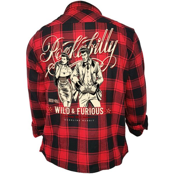GASOLINE BANDIT® Flanellhemd Herren Worker Rockabilly Hemd schwarz-rot kariert: Wild and Furious