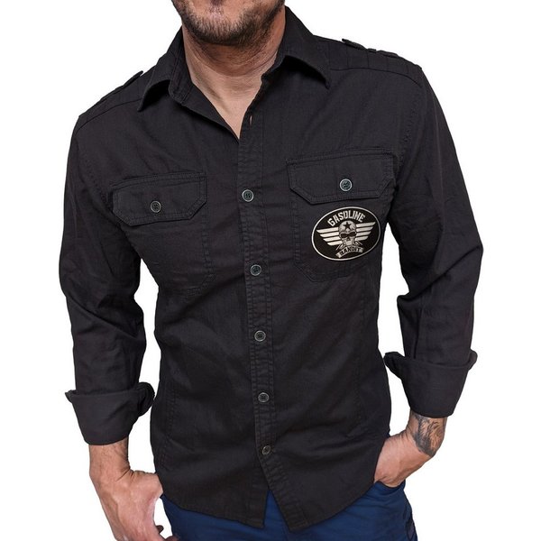 GASOLINE BANDIT® Jeanshemd mit Stickpatch und coolen Schulterklappen