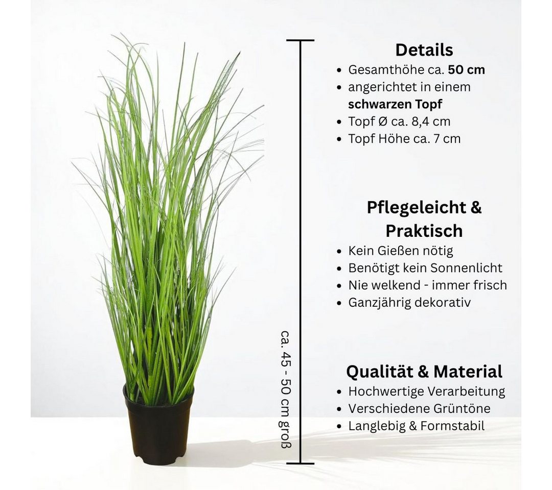 Kunstgras Kunstpflanze Gras, GRASBUSCH IM TOPF. Ca. 50cm. OHNE Übertopf., Gasper – Bild 2 von 3