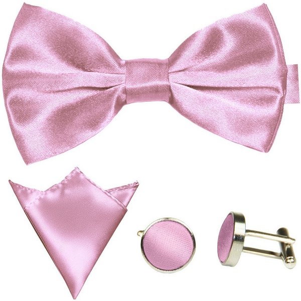 GASSANI Fliege Hochzeitsfliege, Herren-Schleife Kavalierstuch, Hochzeit Bräutigam (Set, 3-St., Manschettenknöpfe, mit Einstecktuch, Fliegenset) Uni, Seide-Touch