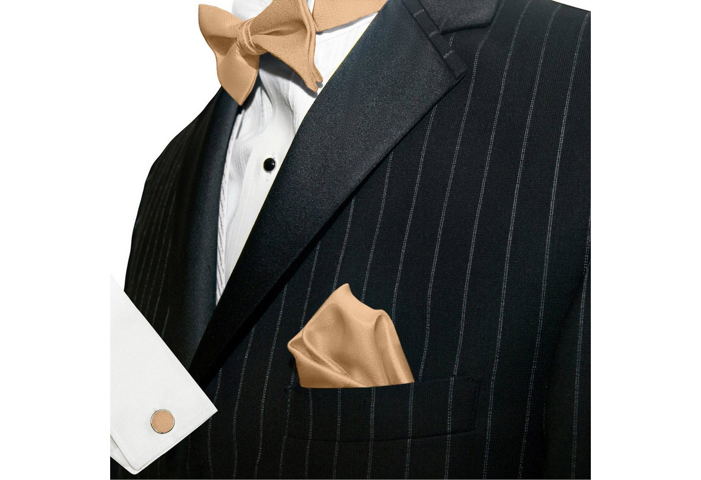 GASSANI Fliege Hochzeitsfliege, Herren-Schleife Kavalierstuch, Hochzeit Bräutigam (Set, 3-St., Manschettenknöpfe, mit Einstecktuch, Fliegenset) Uni, Seide-Touch – Bild 5 von 5