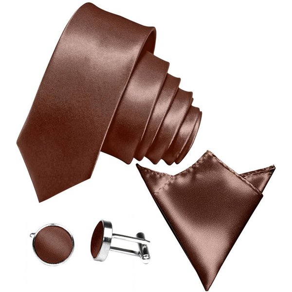 GASSANI Krawatte Satin Hochzeitskrawatte, Herren-Krawatte Hochzeit Schlips z Anzug (Set, 3-St., Krawattenset, Manschettenknöpfe, mit Einstecktuch) 6cm Schmal Dü