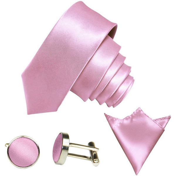 GASSANI Krawatte Satin Hochzeitskrawatte, Herren-Krawatte Hochzeit Schlips z Anzug (Set, 3-St., Krawattenset, Manschettenknöpfe, mit Einstecktuch) 6cm Schmal Dü