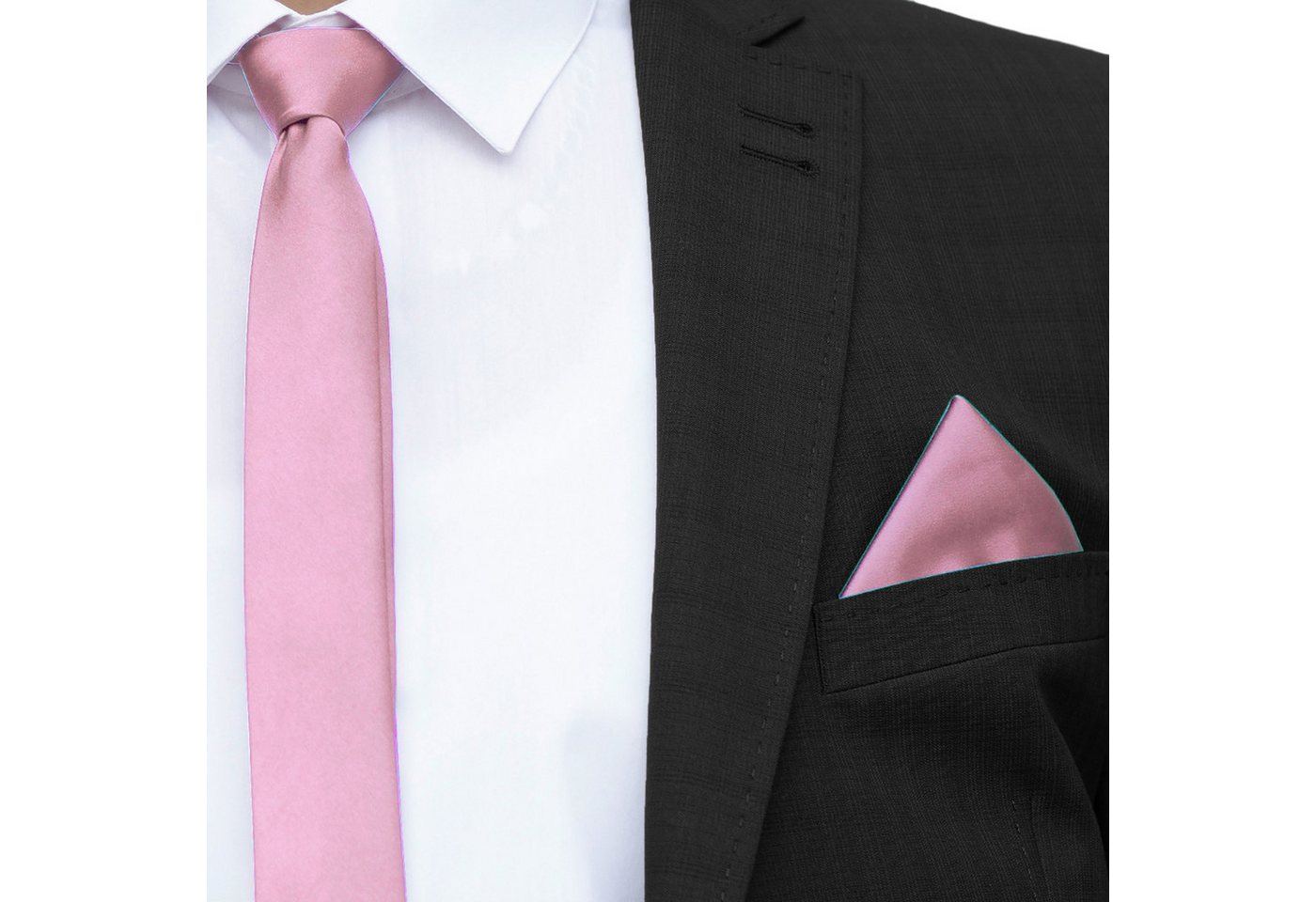 GASSANI Krawatte Satin Hochzeitskrawatte, Herren-Krawatte Hochzeit Schlips z Anzug (Set, 3-St., Krawattenset, Manschettenknöpfe, mit Einstecktuch) 6cm Schmal Dü – Bild 4 von 4