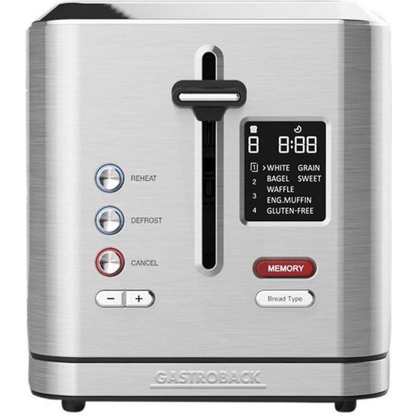 Gastroback Toaster 62395 Toaster, Abschaltautomatik, Krümelschublade, Brötchenaufsatz, LCD-Display