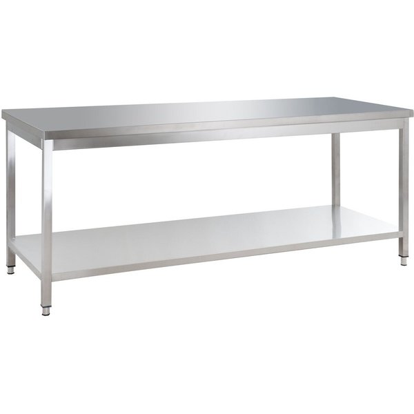 GastroHero Arbeitstisch Edelstahl Arbeitstisch BASIC 180x70 cm mit Grundboden Chrom-Nickel, Höhenverstellbare Füße, verstärkte Arbeitsplatte, AISI 201