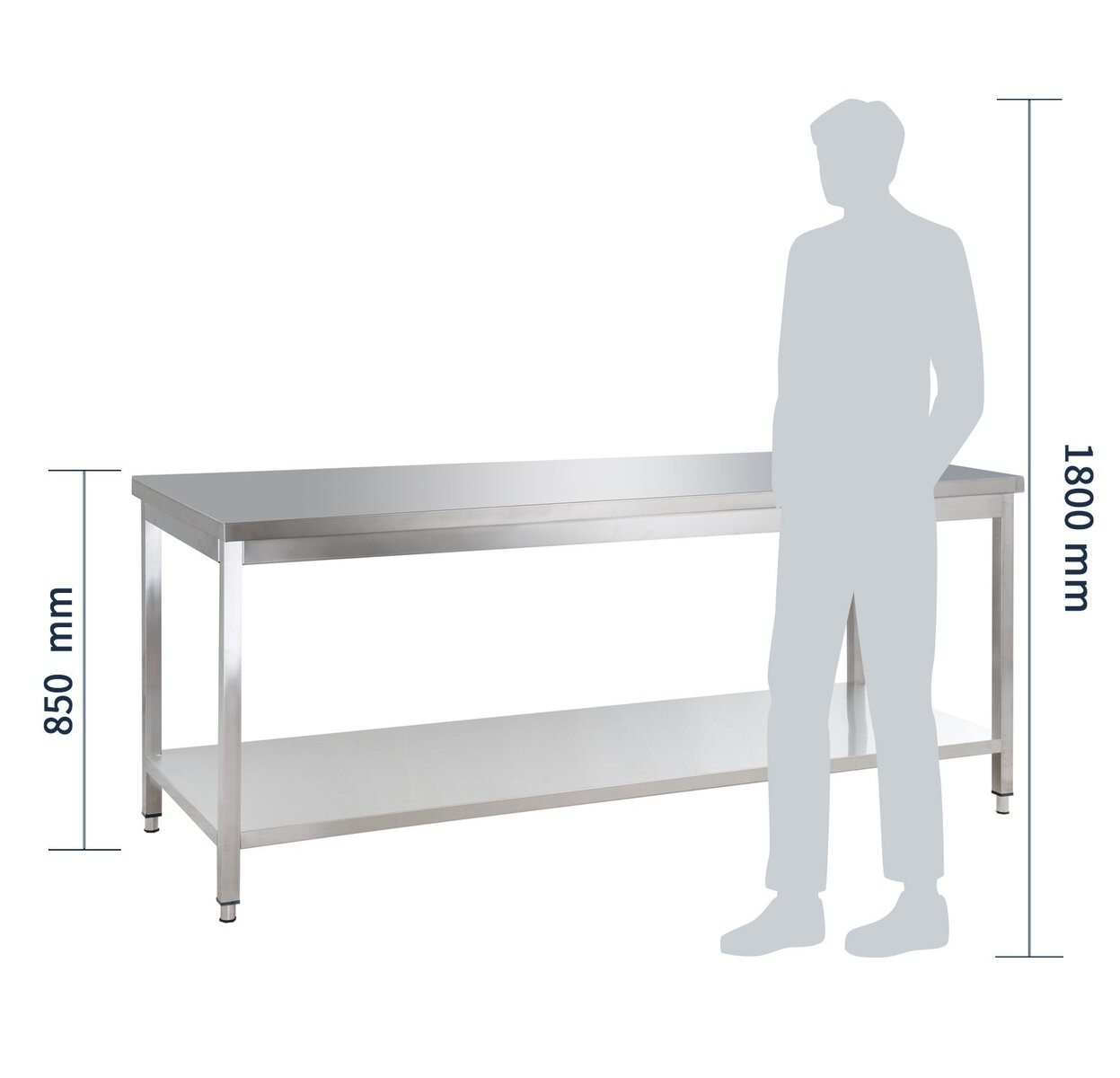 GastroHero Arbeitstisch Edelstahl Arbeitstisch BASIC 180x70 cm mit Grundboden Chrom-Nickel, Höhenverstellbare Füße, verstärkte Arbeitsplatte, AISI 201 – Bild 3 von 3