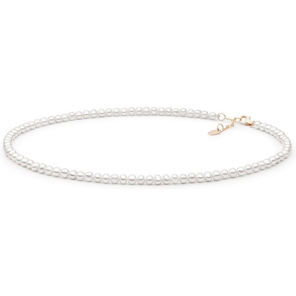 Gaura Pearls Perlenkette moderner Choker, weiß, rund, 37-40 cm, echte Süßwasserzuchtperlen, 925er Sterlingsilber mit 585 Roségoldplattierung (1 Mikron)