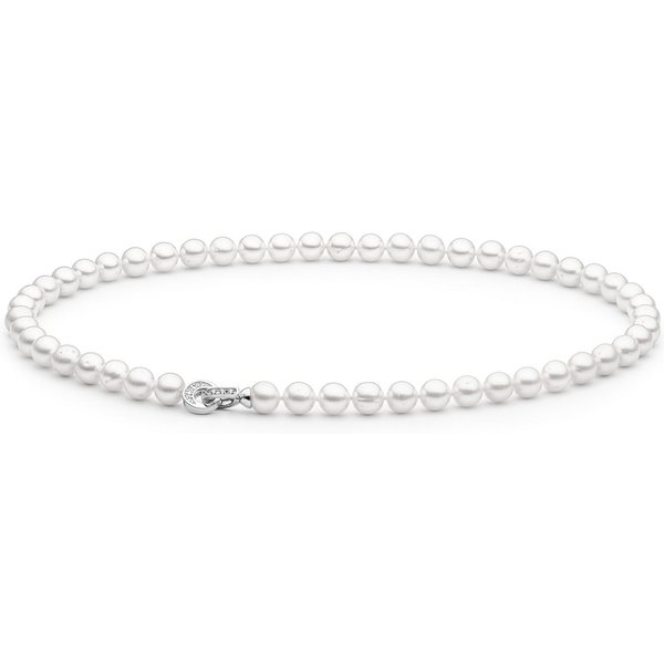 Gaura Pearls Perlenkette weiß, rund, 8 mm, Zirkonia, 45 cm, 925er Sterlingsilber, rhodiniert