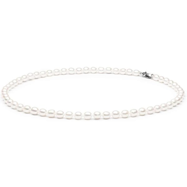Gaura Pearls Perlenkette weiß, oval, 6 mm, 45 cm, 925er Sterlingsilber, rhodiniert