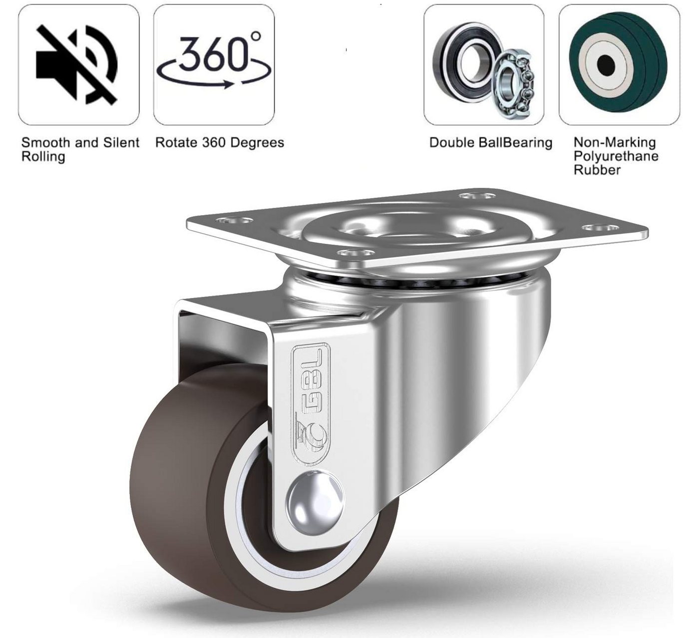 GBL Caster Wheels Möbelrolle GBL Möbelrollen 25 mm, 4 Rollen mit Bremse, 40 kg, Schrauben, (4-St) – Bild 4 von 5