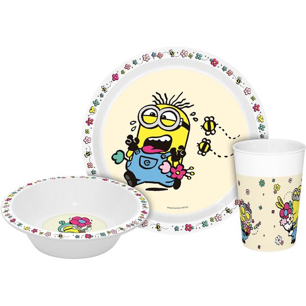 Geda Labels GmbH Kindergeschirr-Set Minions Bellospring 3teilig (3-tlg), PP, Beige, 21,5x21,5x8,5, spülmaschinengeeignet