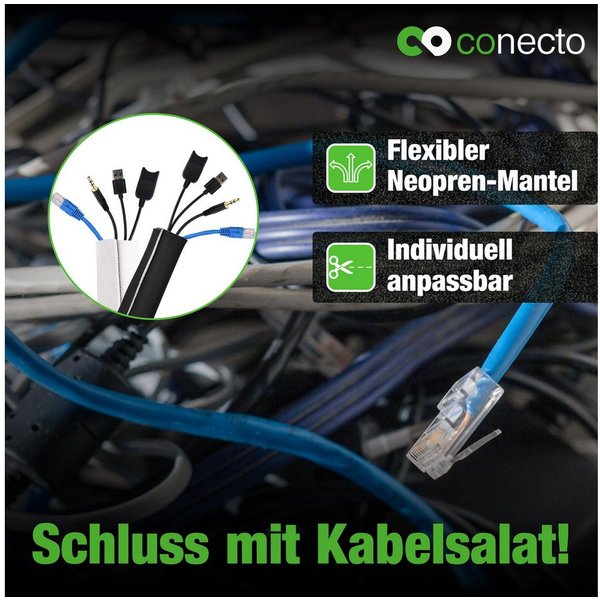 conecto Geflechtschlauch conecto Neopren Kabelschlauch mit Klettverschluss universell Kabelkana