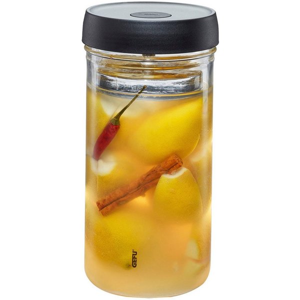 GEFU Fermentationsglas NATIVO, Borosilikatglas, Glas, Kunststoff, Silikon, (Set, 3-tlg., Glasbehälter, Deckel mit Ventil, Beschwerungsgewicht), Innovatives Ferm
