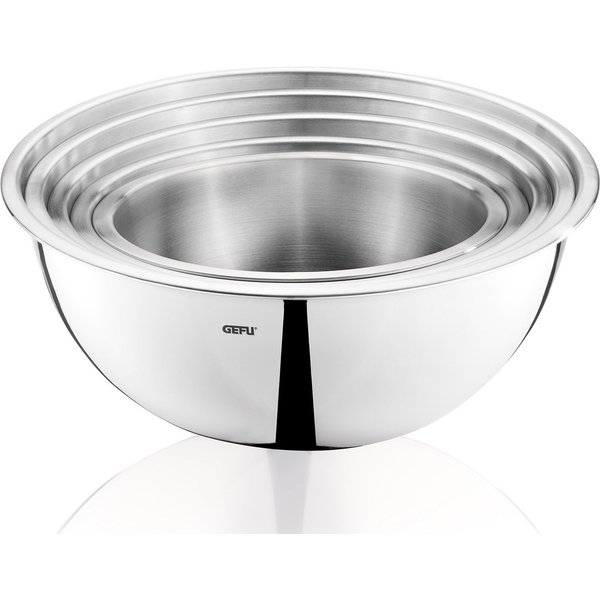 GEFU Rührschüssel Edelstahlschüssel-Set, 5-teilig Schüssel-Set, Edelstahl, (Set, 5-tlg), stapelbar, praktischer Schüttrand für tropffreies Ausgießen