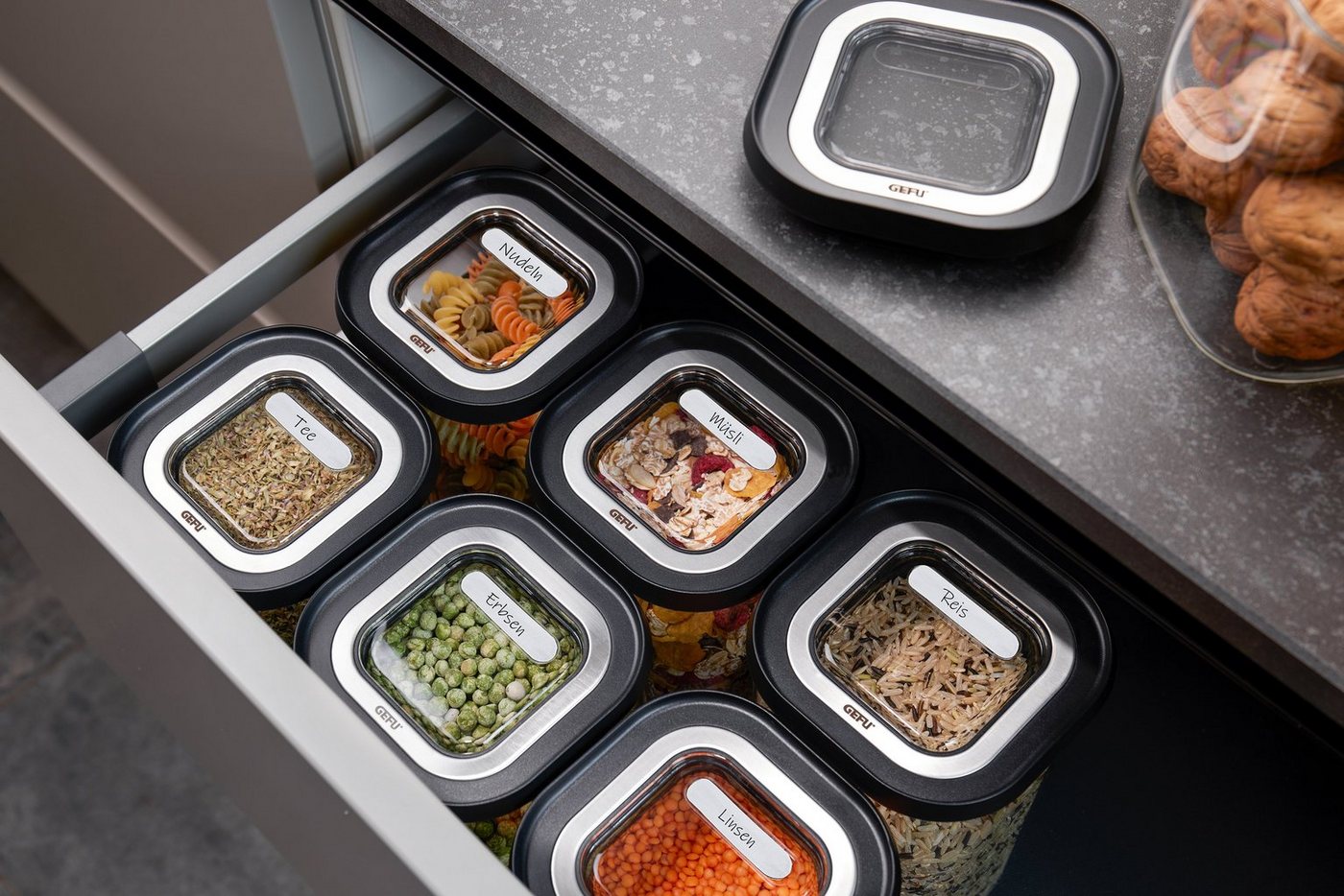 GEFU Vorratsdose PANTRY, Borosilikatglas, Kunststoff, (1-tlg), edel, elegant und praktisch – Bild 4 von 5