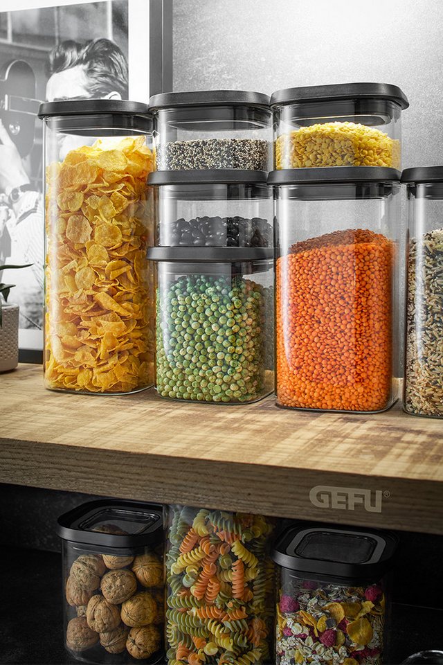 GEFU Vorratsglas PANTRY, Borosilikatglas, Kunststoff, (Set, 6-tlg., 3 Vorratsgläser, 3 Deckel), Stapelbar, luftdicht, transparent, platzsparend – Bild 2 von 5
