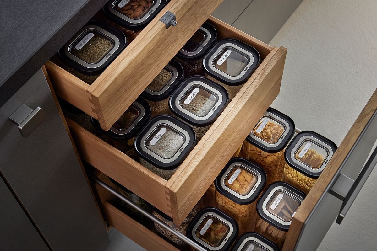 GEFU Vorratsglas PANTRY, Borosilikatglas, Kunststoff, (Set, 6-tlg., 3 Vorratsgläser, 3 Deckel), Stapelbar, luftdicht, transparent, platzsparend – Bild 3 von 5
