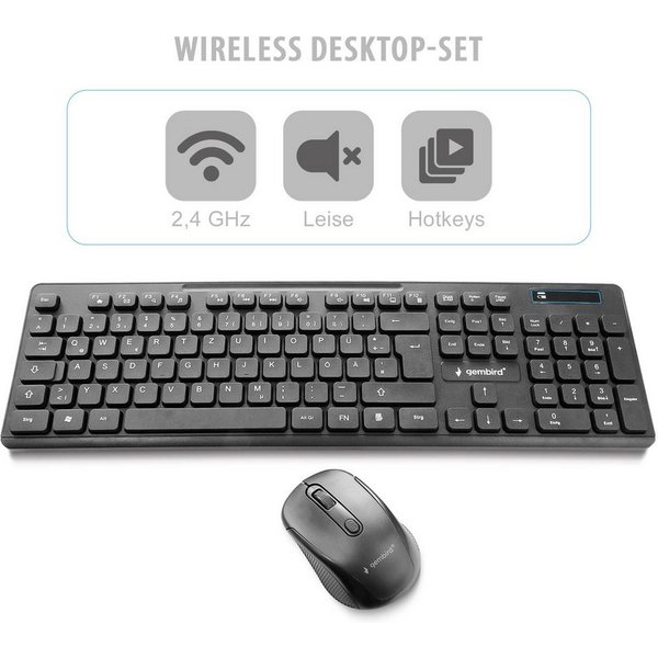 Gembird KBS-WCH-03-DE USB - Ergonomisches Funk Wireless Tastatur- und Maus-Set, Kabellos