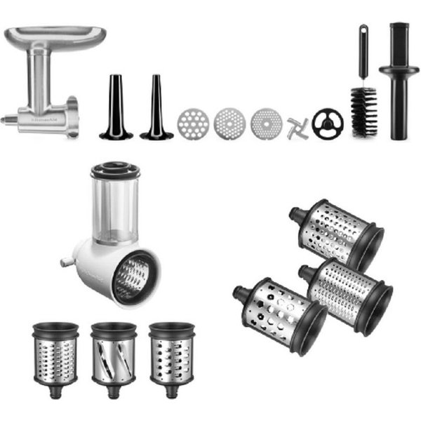 KitchenAid Gemüseschneidaufsatz KitchenAid Set Metallfleischwolf+ Gemüseschneider+ Zusatztrommeln