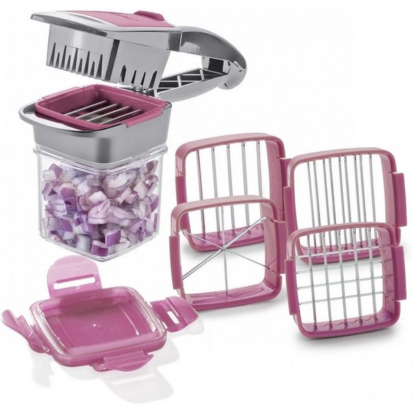 Genius Gemüseschneider Genius Nicer Dicer Quick 7 teilig Set Brombeere, 5 in 1 Multischneider, austauschbaren Messereinsätzen