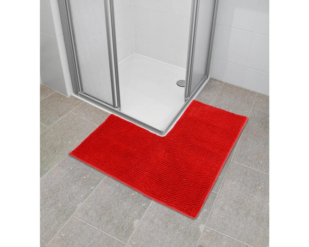 genialo Badematte Duschvorleger Eckdusche L Form rutschfest 80 × 80 cm rot, L Form – Bild 3 von 4