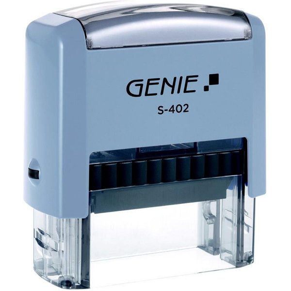 GENIE Stempel S-402, Selbstfärbendes Stempel Set, selbstfärbender Stempel, zum selbstgestalten, Firmenstempel, Textstempel, Bürostempel, 4 Zeilen, inkl. Pinzett