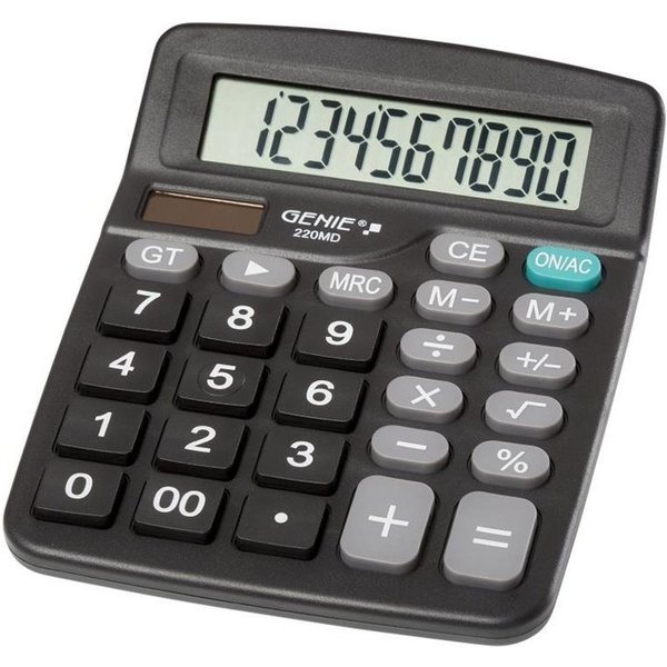 GENIE Taschenrechner Taschenrechner 220 MD, 10-stellig, Dual Power (Solar und Batterie), angewinkeltes Display