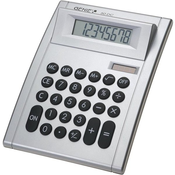 GENIE Taschenrechner Taschenrechner 50 DC, 8-stellig, Solar und Batterie, angewinkeltes Display, silber