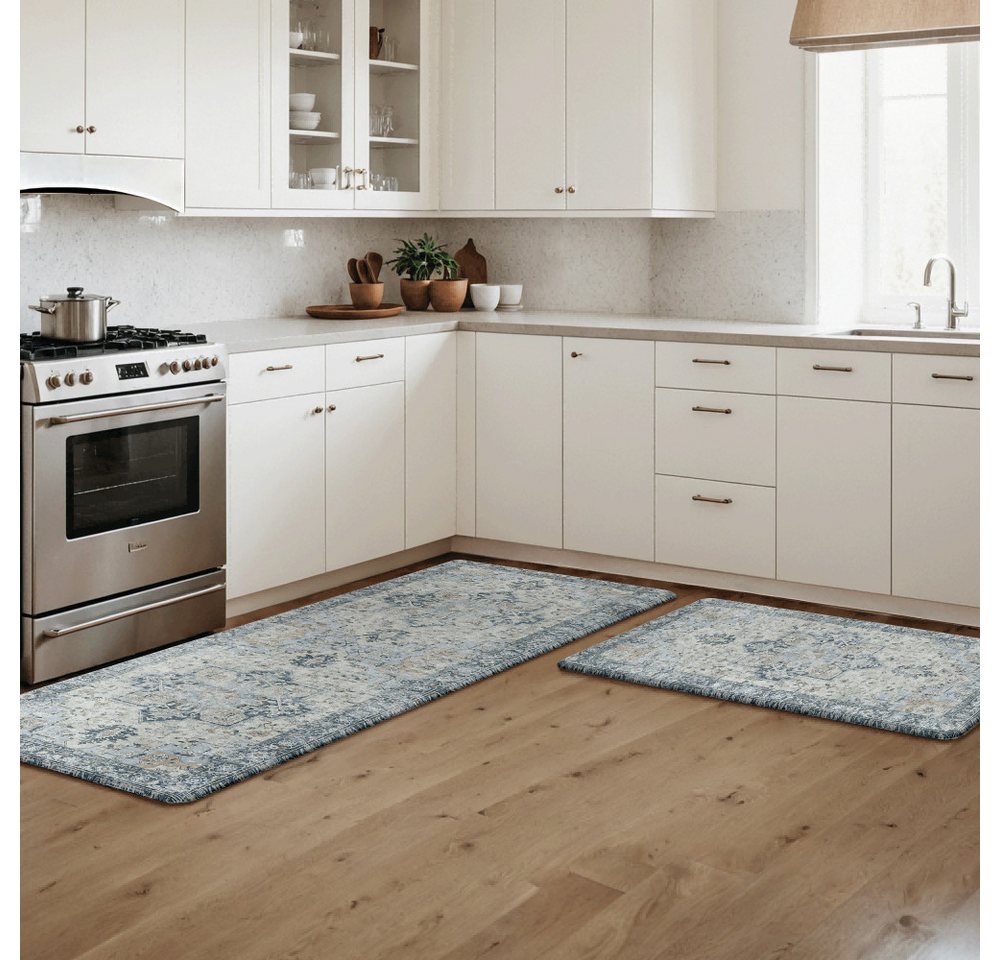 GENIMO Teppich 2er Set PVC NO-Pile Küchenteppich, Ermüdungsmindernde Küchenläufer, rechteckig, 43x119cm&43x76cm, blau – Bild 2 von 5