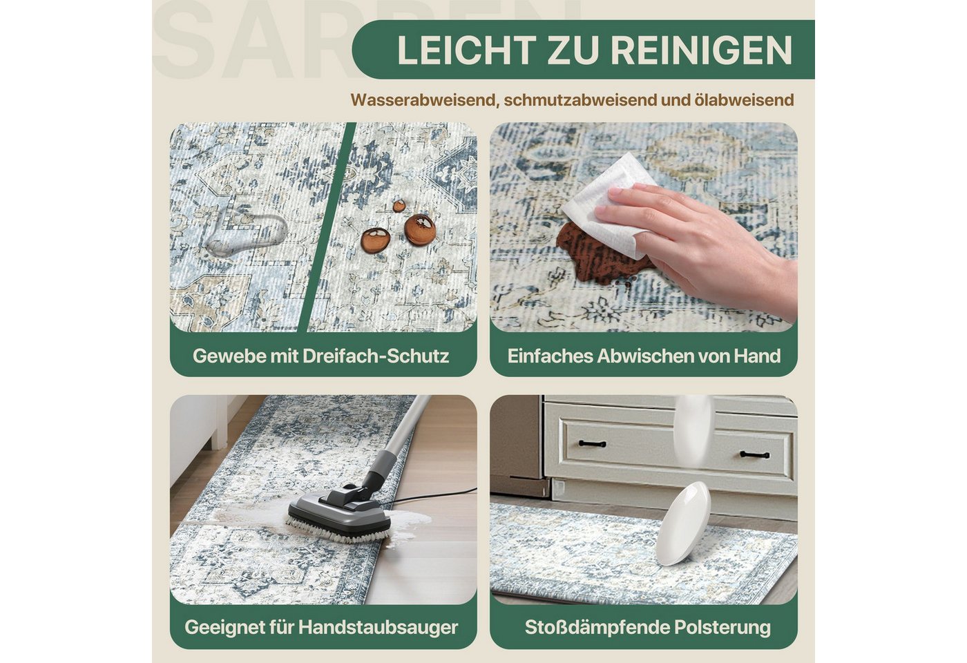GENIMO Teppich 2er Set PVC NO-Pile Küchenteppich, Ermüdungsmindernde Küchenläufer, rechteckig, 43x119cm&43x76cm, blau – Bild 5 von 5