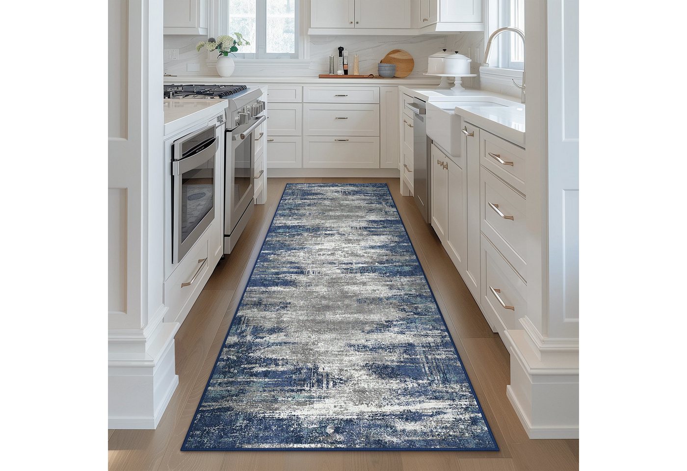 GENIMO Teppich Maschinenwaschbar, Kurzflor Antirutsch Teppich für Wohnzimmer, Küche, rechteckig, 240×300cm, blau – Bild 2 von 5