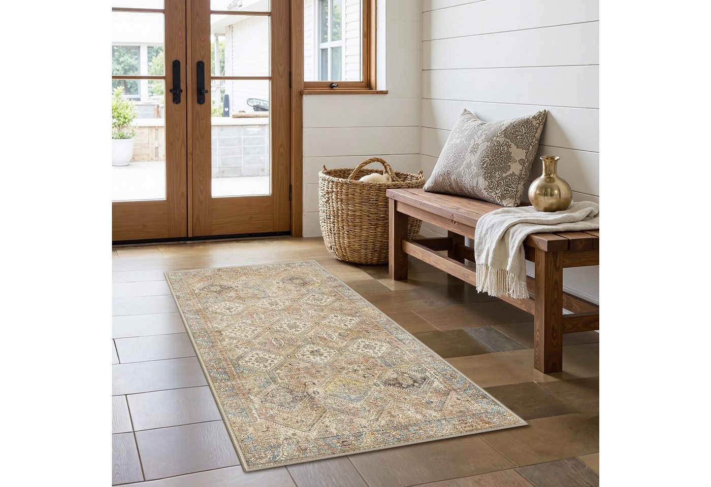 GENIMO Teppich Maschinenwaschbar, Kurzflor Antirutsch Teppich für Wohnzimmer, Küche, rechteckig, 90×150cm, orange – Bild 3 von 5
