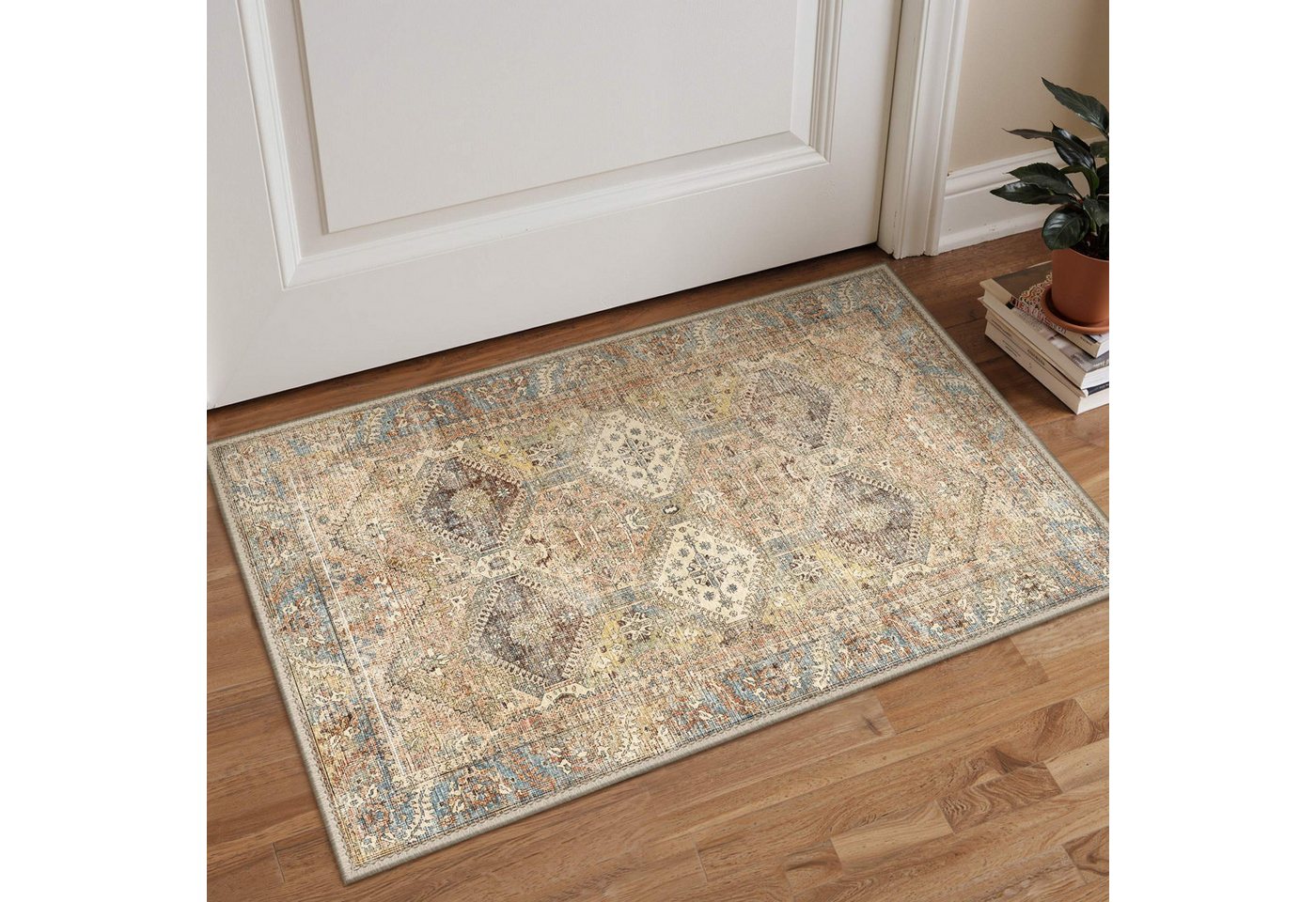 GENIMO Teppich Maschinenwaschbar, Kurzflor Antirutsch Teppich für Wohnzimmer, Küche, rechteckig, 90×150cm, orange – Bild 4 von 5